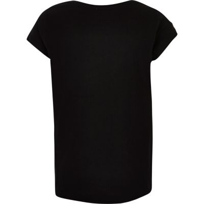 Girls black sequin print T-shirt
